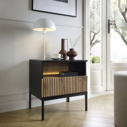 Тумба прикроватная с подсветкой Perfect home Sento S54 (черный/дуб вотан)