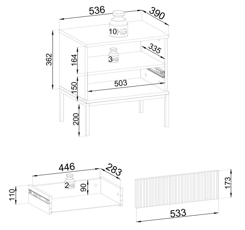 Тумба прикроватная с подсветкой Perfect home Sento S54 (черный/дуб вотан)