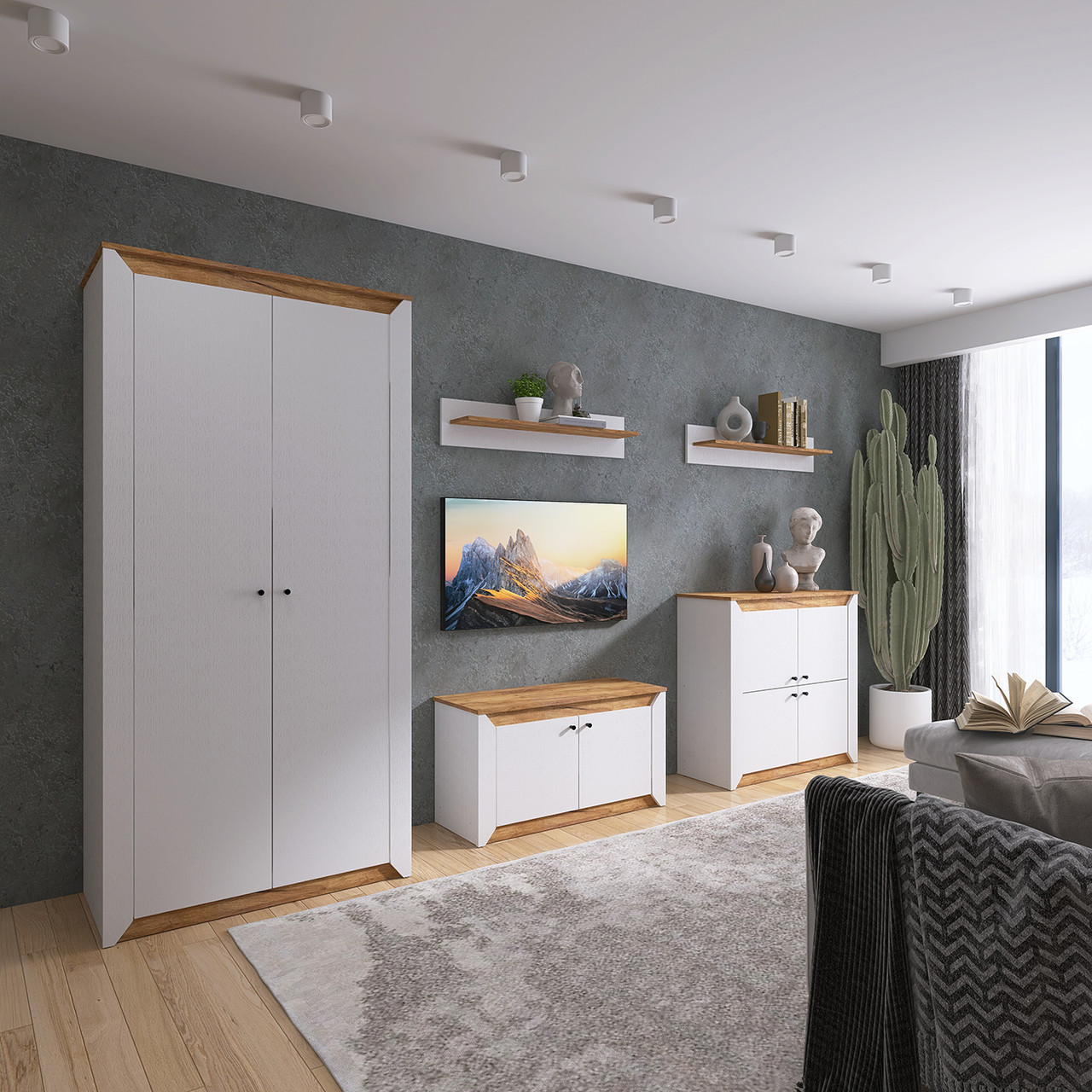 Полка навесная для гостиной EVR- Нордик-1000 дуб крафт золотой + белый