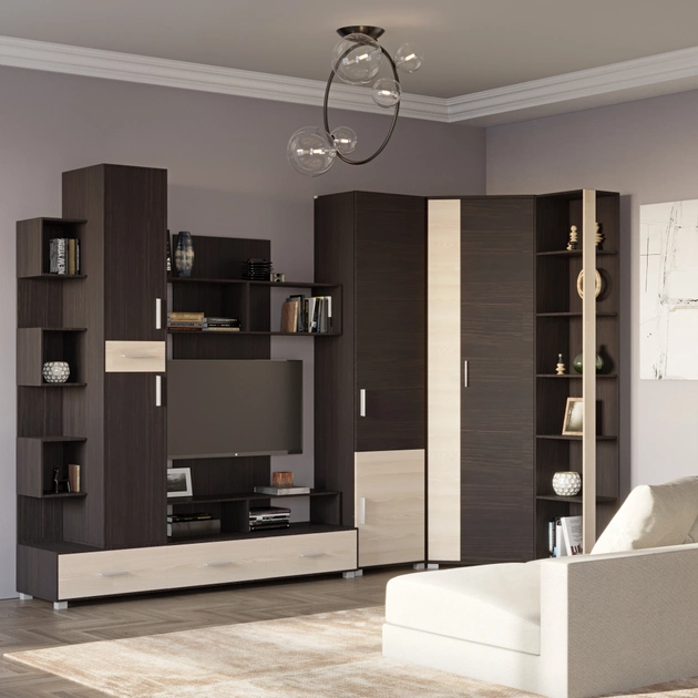 Комплект в гостиную EVR- Бриз-1 венге темный + фасад дуб молочный