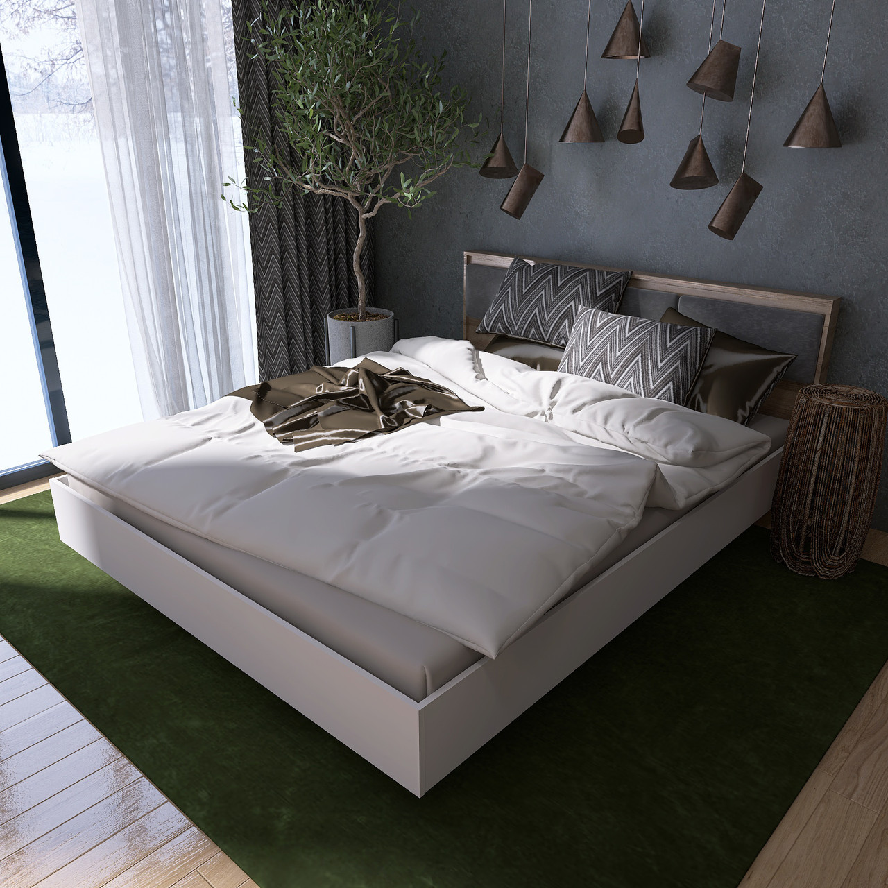 Кровать с мягким изголовьем EVR- Сити (каркас) дуб Сонома + белый