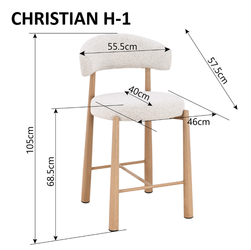 Барний стілець INI- CHRISTIAN H-1 ДУБ МЕТАЛ/БЕЖ ТК. 