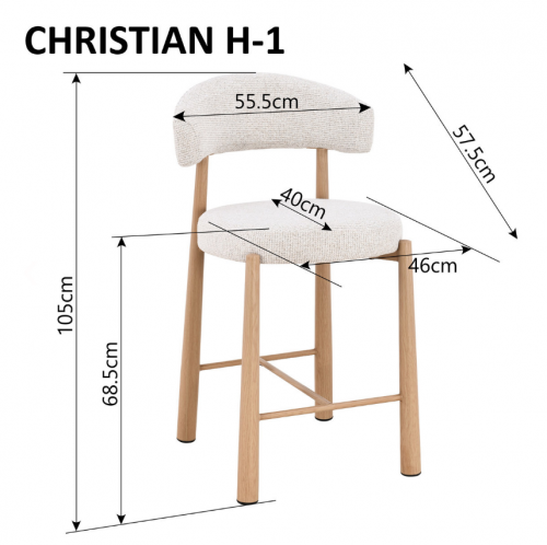 Барний стілець INI- CHRISTIAN H-1 ДУБ МЕТАЛ/БЕЖ ТК. 