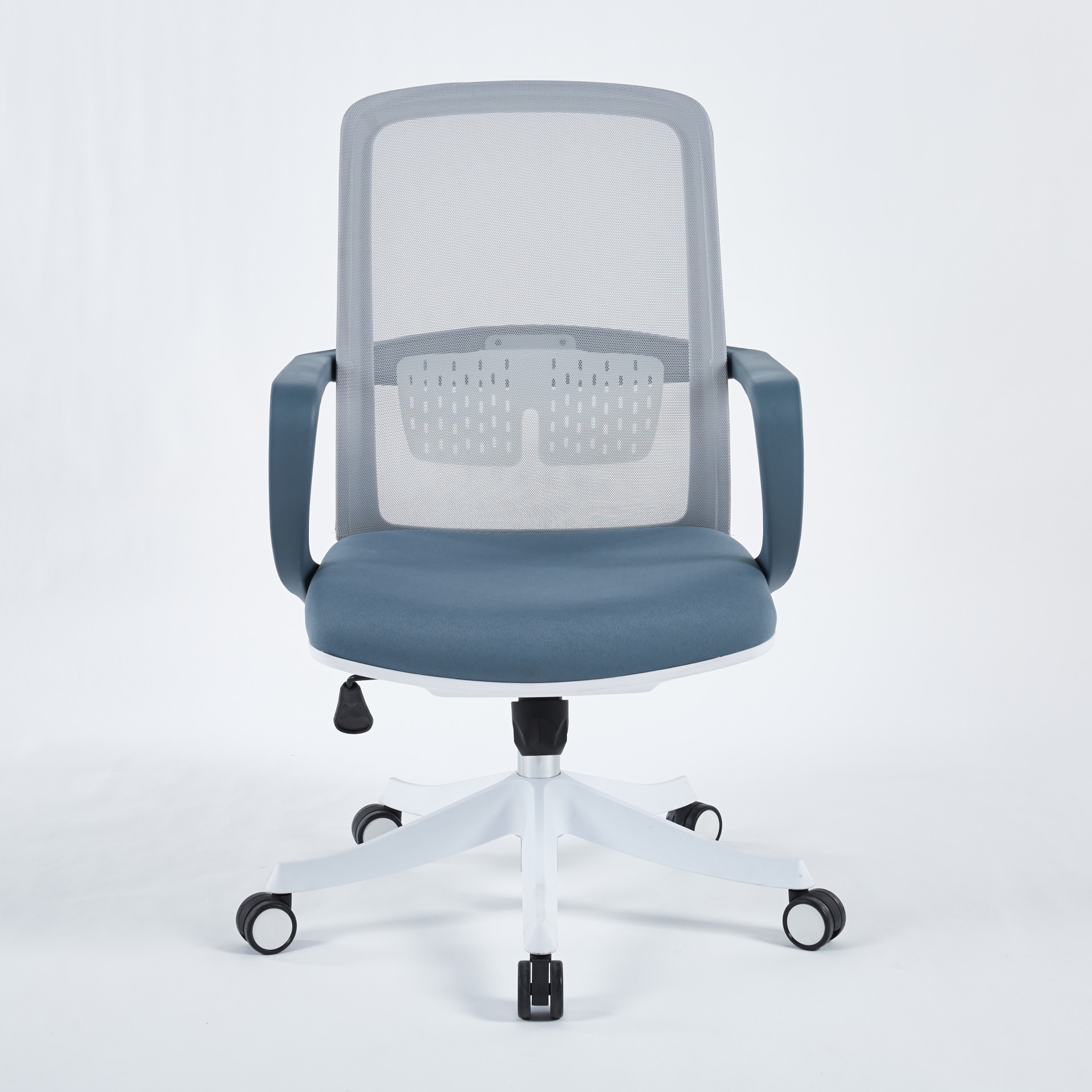 Поворотное офисное кресло INI- FLASH  серо-синее/белый каркас