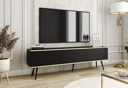 Тумба под ТВ Perfect Home Оро / Oro RTV175 MDF 3-дверная с черными ножками Черный