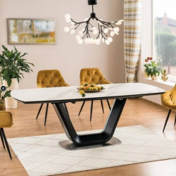 Стол раскладной DIZ-  ARMANI CERAMIC белый эффект мрамора/черный мат 160-220*90