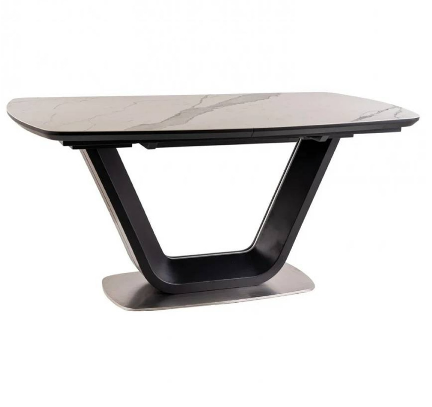 Стол раскладной DIZ-  ARMANI CERAMIC белый эффект мрамора/черный мат 160-220*90
