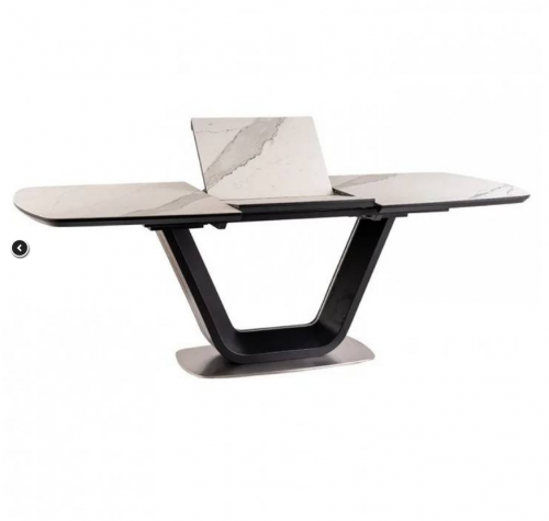 Стол раскладной DIZ-  ARMANI CERAMIC белый эффект мрамора/черный мат 160-220*90