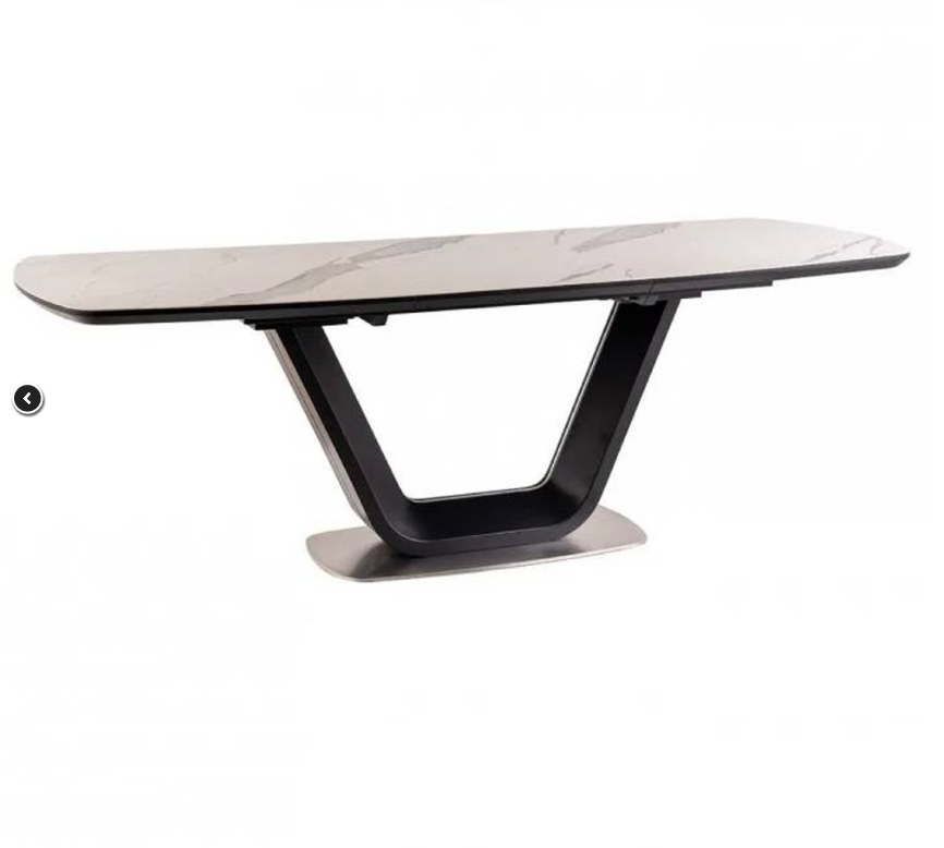 Стол раскладной DIZ-  ARMANI CERAMIC белый эффект мрамора/черный мат 160-220*90