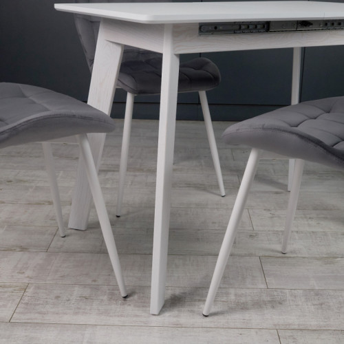 Кухонный комплект Ont- Алонзо 120 белый - белый раздвижной стол + 4 стула Lucky серый