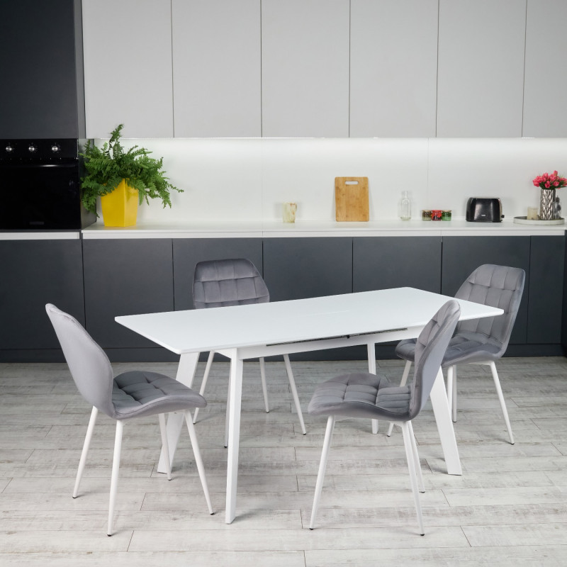 Кухонный комплект Ont- Алонзо 120 белый - белый раздвижной стол + 4 стула Lucky серый