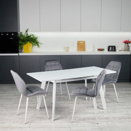 Кухонный комплект Ont- Алонзо 120 белый - белый раздвижной стол + 4 стула Lucky серый
