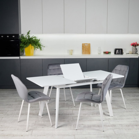 Кухонный комплект Ont- Алонзо 120 белый - белый раздвижной стол + 4 стула Lucky серый