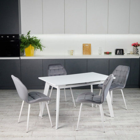 Кухонный комплект Ont- Алонзо 120 белый - белый раздвижной стол + 4 стула Lucky серый
