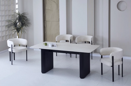 Стул обеденный с подлокотниками CRV- Nory Marble linen black base 