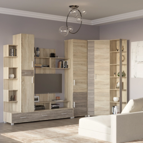 Комплект в гостиную EVR- Бриз-1 дуб Сонома + фасад трюфель