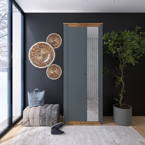 Шкаф с зеркалом на 2 двери EVR- Нордик-800 дуб крафт золотой + фасад графит