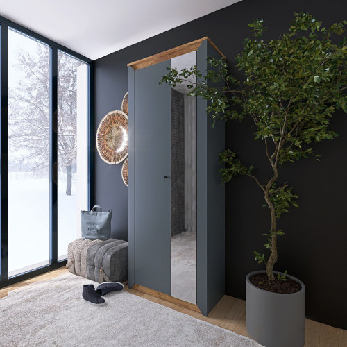 Шкаф с зеркалом на 2 двери EVR- Нордик-800 дуб крафт золотой + фасад графит