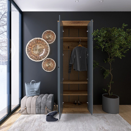 Шкаф с зеркалом на 2 двери EVR- Нордик-800 дуб крафт золотой + фасад графит