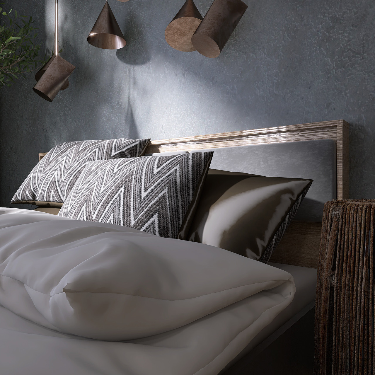 Кровать с мягким изголовьем EVR- Сити (каркас) дуб Сонома + графит