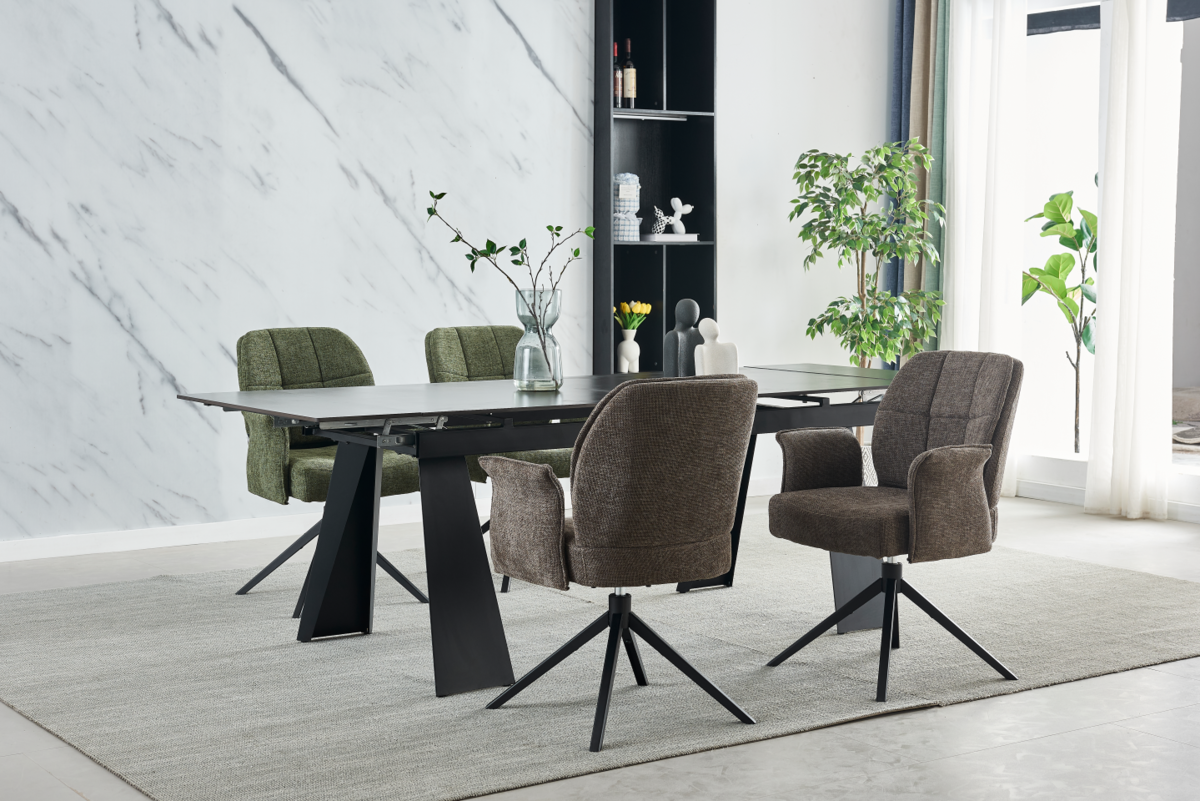Стол INI- ARNOLD CERAMIC 160(220)*90 WIC DARK GREY МАТ/черный каркас     