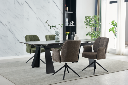 Стол INI- ARNOLD CERAMIC 160(220)*90 WIC DARK GREY МАТ/черный каркас     