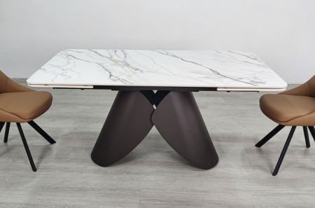 Стол раскладной INI- AGNES CERAMIC 160(240)*90 белый позолоченный мат/ коричневый