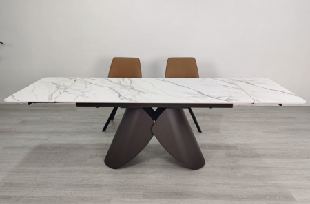 Стол раскладной INI- AGNES CERAMIC 160(240)*90 белый позолоченный мат/ коричневый