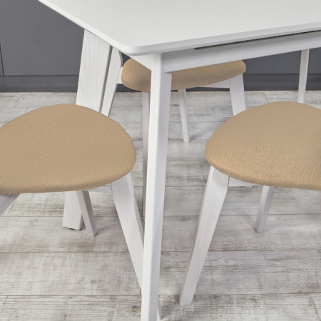 Кухонный комплект Ont- Алонзо 100 Премиум белый раздвижной стол + 4 стула Вито Премиум бежевые