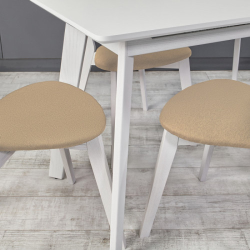 Кухонный комплект Ont- Алонзо 100 Премиум белый раздвижной стол + 4 стула Вито Премиум бежевые