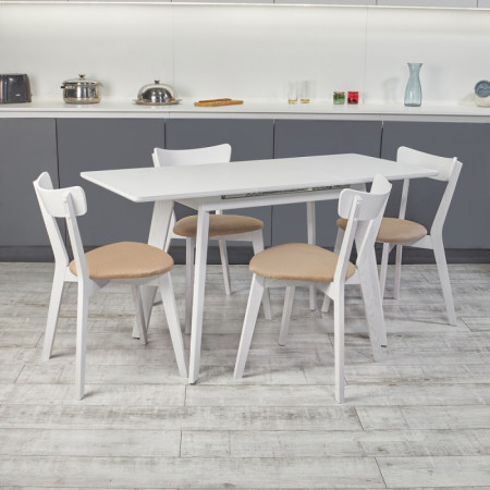 Кухонный комплект Ont- Алонзо 100 Премиум белый раздвижной стол + 4 стула Вито Премиум бежевые