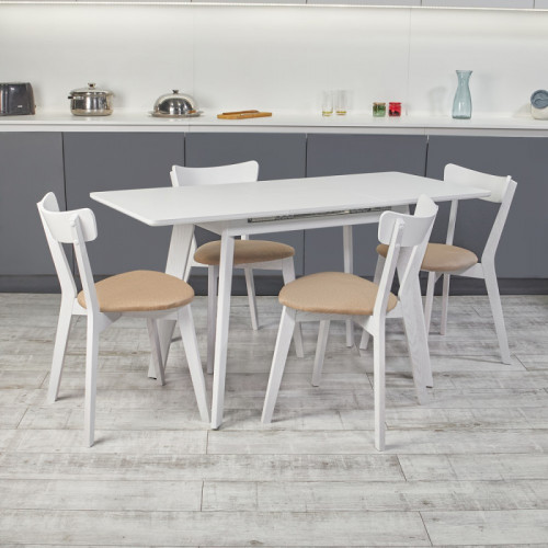 Кухонный комплект Ont- Алонзо 100 Премиум белый раздвижной стол + 4 стула Вито Премиум бежевые