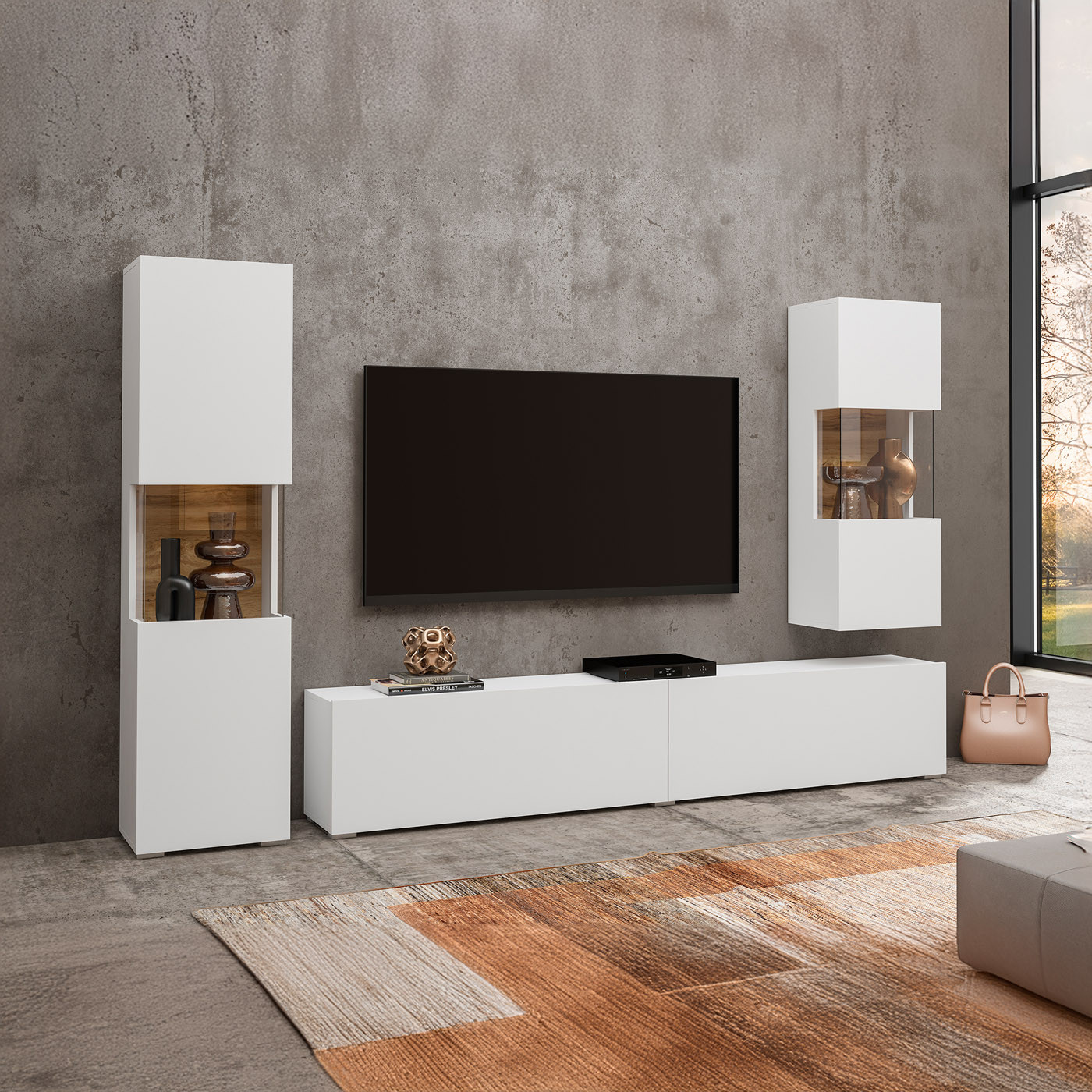 Стенка в гостиную Helvetia AVA 249NLM10 (белый-дуб вотан/белый)