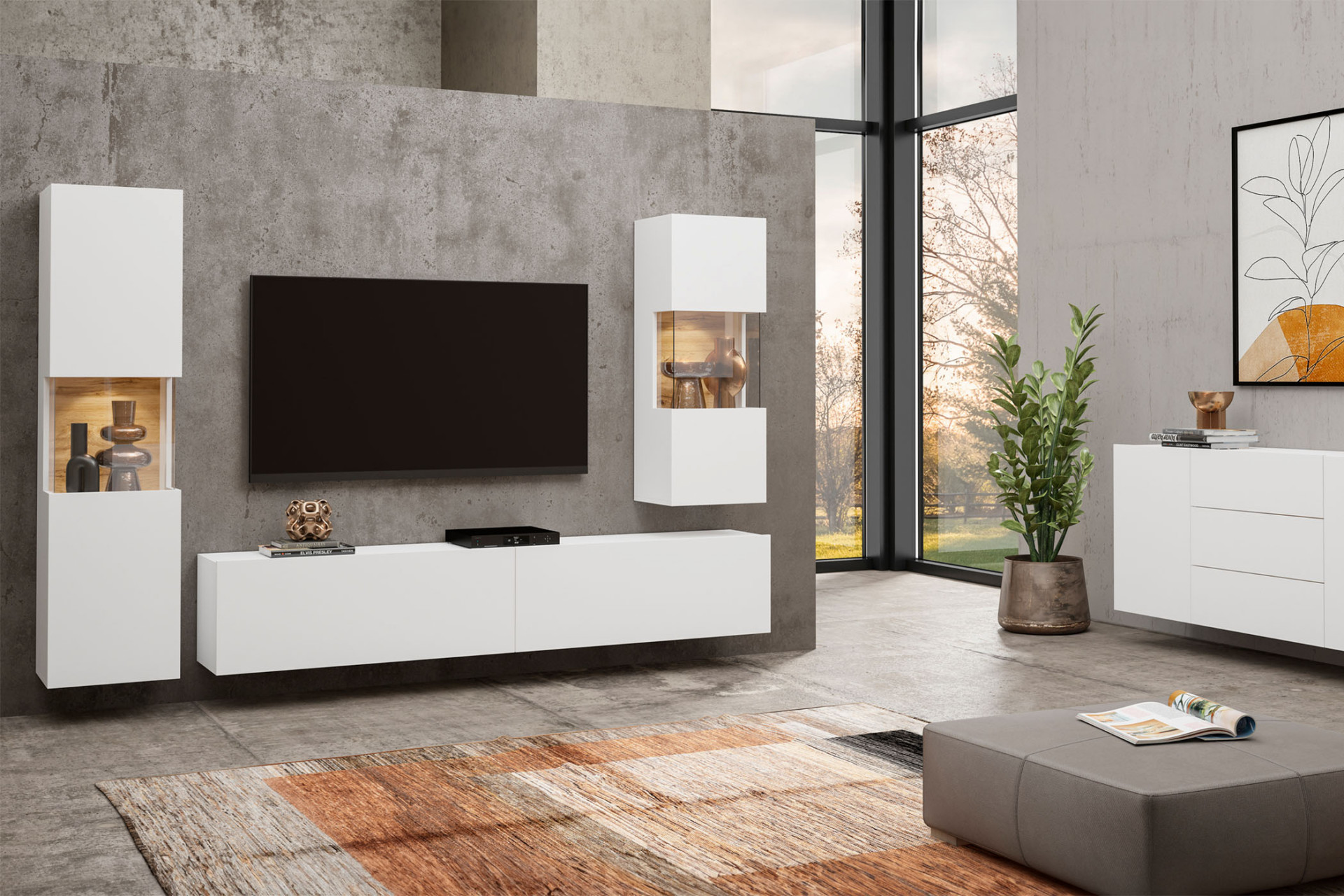 Стенка в гостиную Helvetia AVA 249NLM10 (белый-дуб вотан/белый)