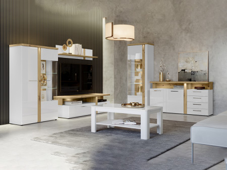 Тумба под телевизор Forte TULUZA TUZT121B (дуб артизан/белый глянец)