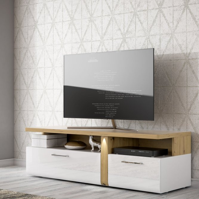 Тумба под телевизор Forte TULUZA TUZT121B (дуб артизан/белый глянец)