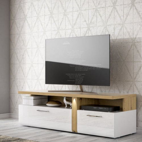 Тумба под телевизор Forte TULUZA TUZT121B (дуб артизан/белый глянец)