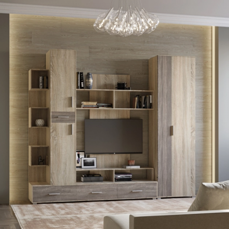 Комплект в гостиную EVR- Бриз-2 дуб Сонома + фасад трюфель