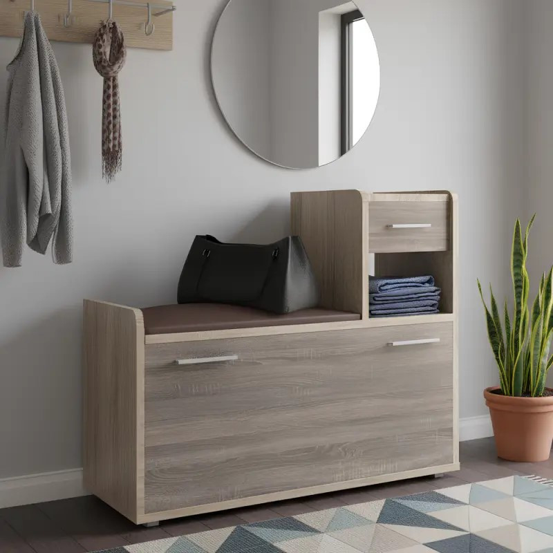 Тумба для обуви (правая) EVR- Тандем дуб Сонома + фасад трюфель