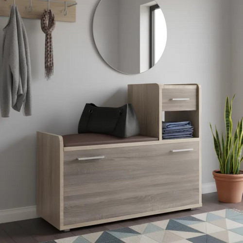 Тумба для обуви (правая) EVR- Тандем дуб Сонома + фасад трюфель