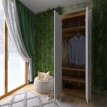 Шкаф с зеркалом на 2 двери EVR- Нордик-800 дуб крафт золотой + фасад белый