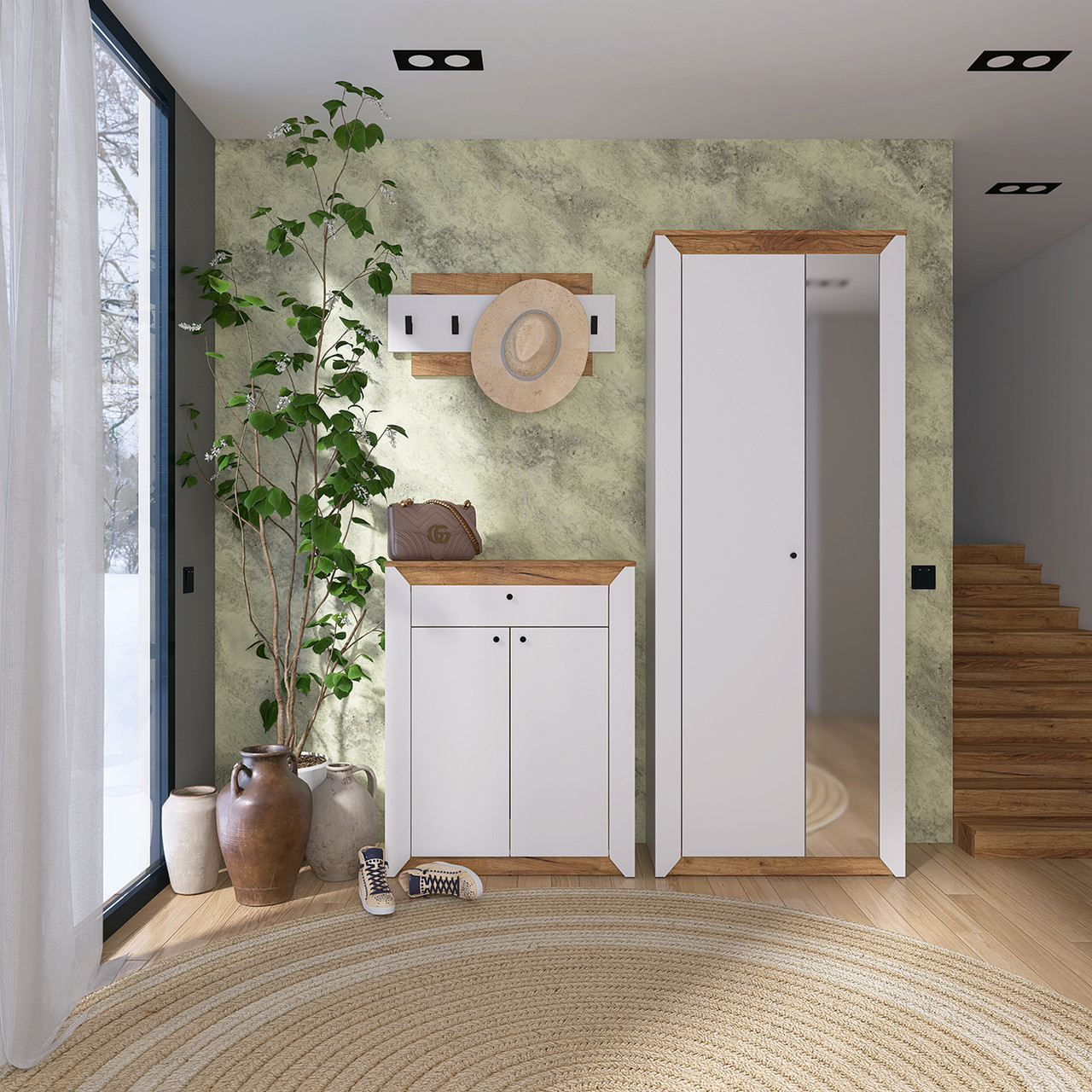 Шкаф с зеркалом на 2 двери EVR- Нордик-800 дуб крафт золотой + фасад белый