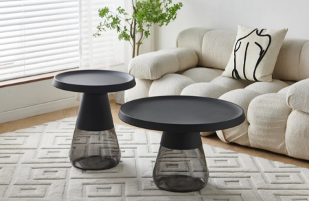Стол кофейный CRV- Elle, Black top grey glass base 50*50 см