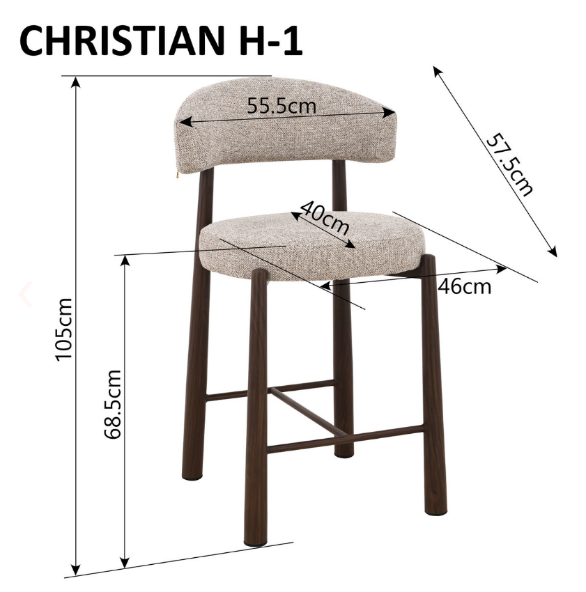 Барний стілець INI- CHRISTIAN H-1 ГОРІХ метал/ТЕМНИЙ БЕЖ тканина