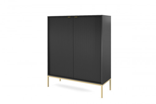 Комод высокий Perfect Home Новая/Nova 2-дверный с золотыми ножками K104 Черный