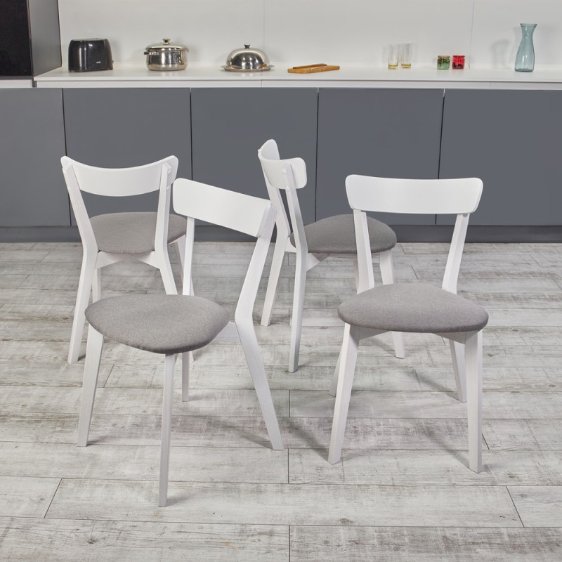 Кухонный комплект Ont- Алонзо 100 Премиум белый раздвижной стол + 4 стула Вито Премиум серые