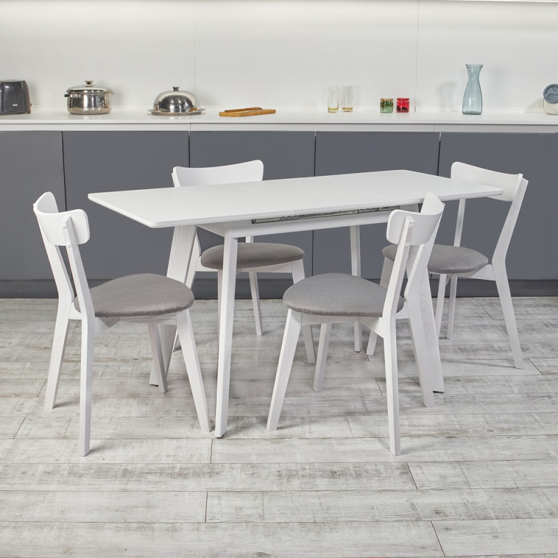 Кухонный комплект Ont- Алонзо 100 Премиум белый раздвижной стол + 4 стула Вито Премиум серые