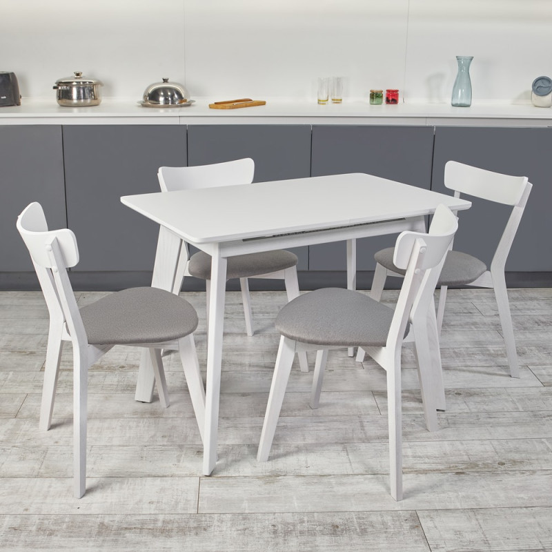 Кухонный комплект Ont- Алонзо 100 Премиум белый раздвижной стол + 4 стула Вито Премиум серые