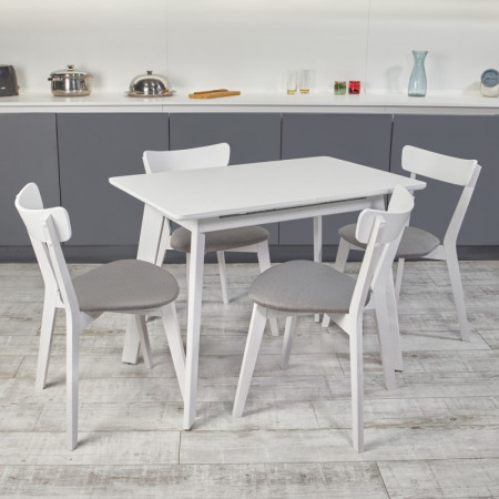 Кухонный комплект Ont- Алонзо 100 Премиум белый раздвижной стол + 4 стула Вито Премиум серые