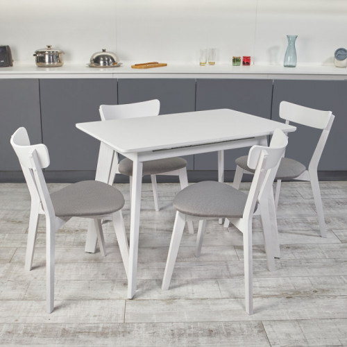 Кухонный комплект Ont- Алонзо 100 Премиум белый раздвижной стол + 4 стула Вито Премиум серые
